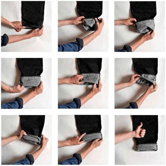 processo de dobrar barra da calça